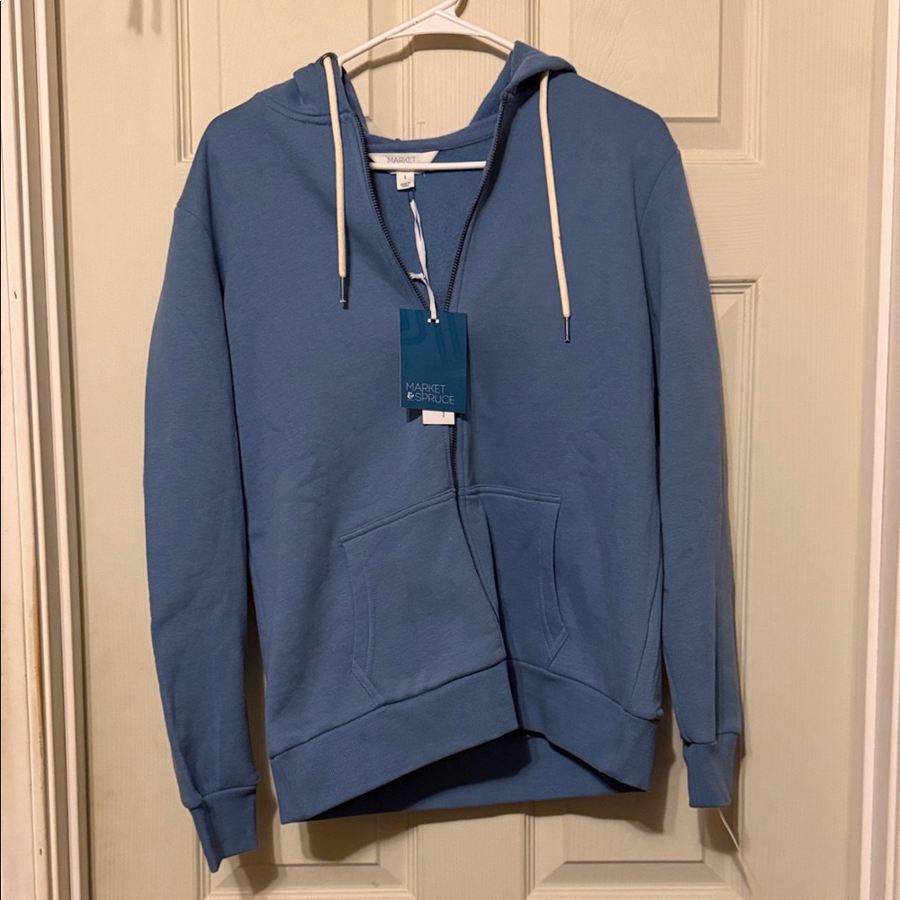 Market & Spruce Light Blue Zip Hoodie with Drawstrings